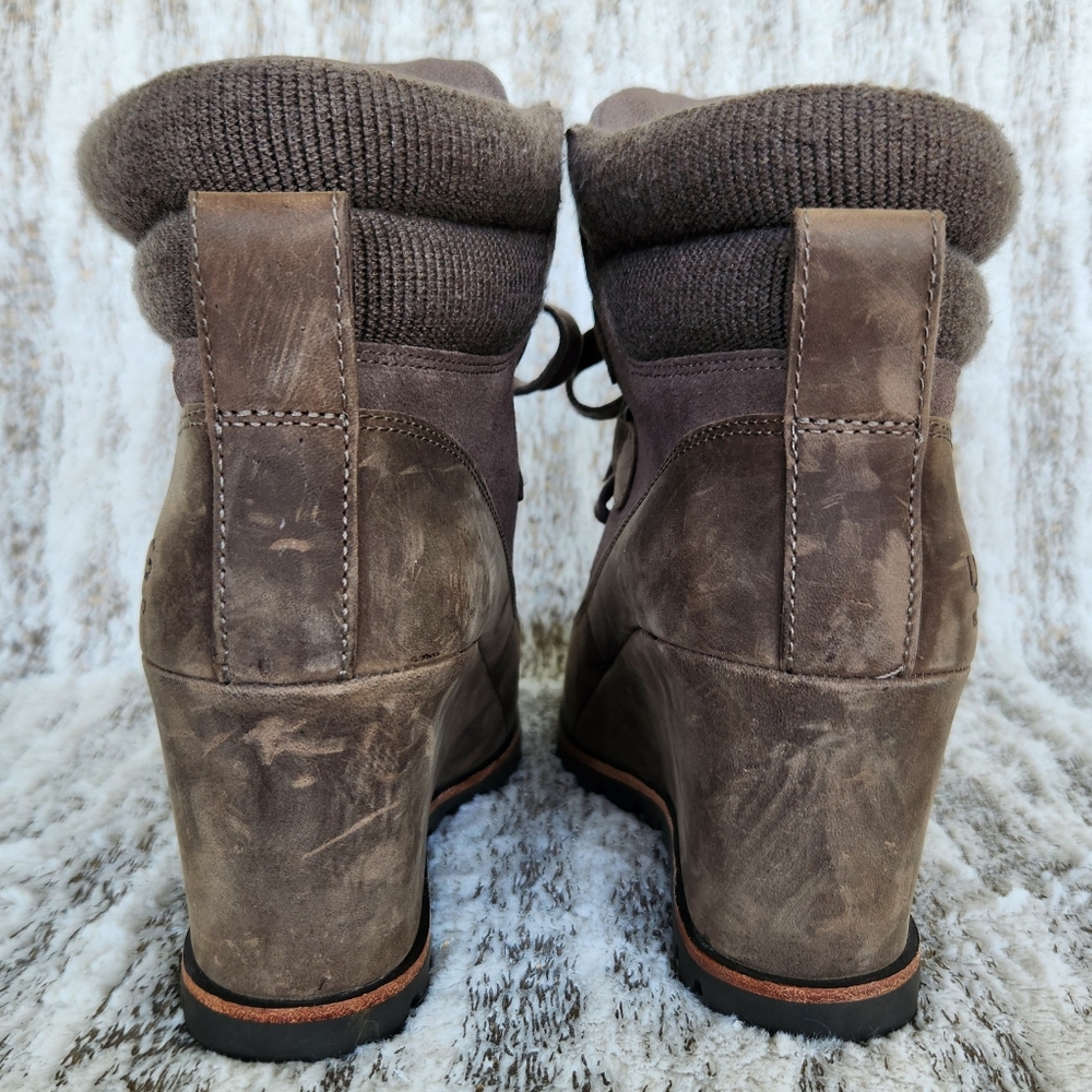 UGG "Kriston" Waterproof Suede Wedge Heeled Boots Taupe Brown | Women's Size 7.5 - Picture 6 of 12